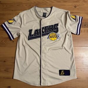 Tan Men's M LA Lakers Baseball Style Jersey